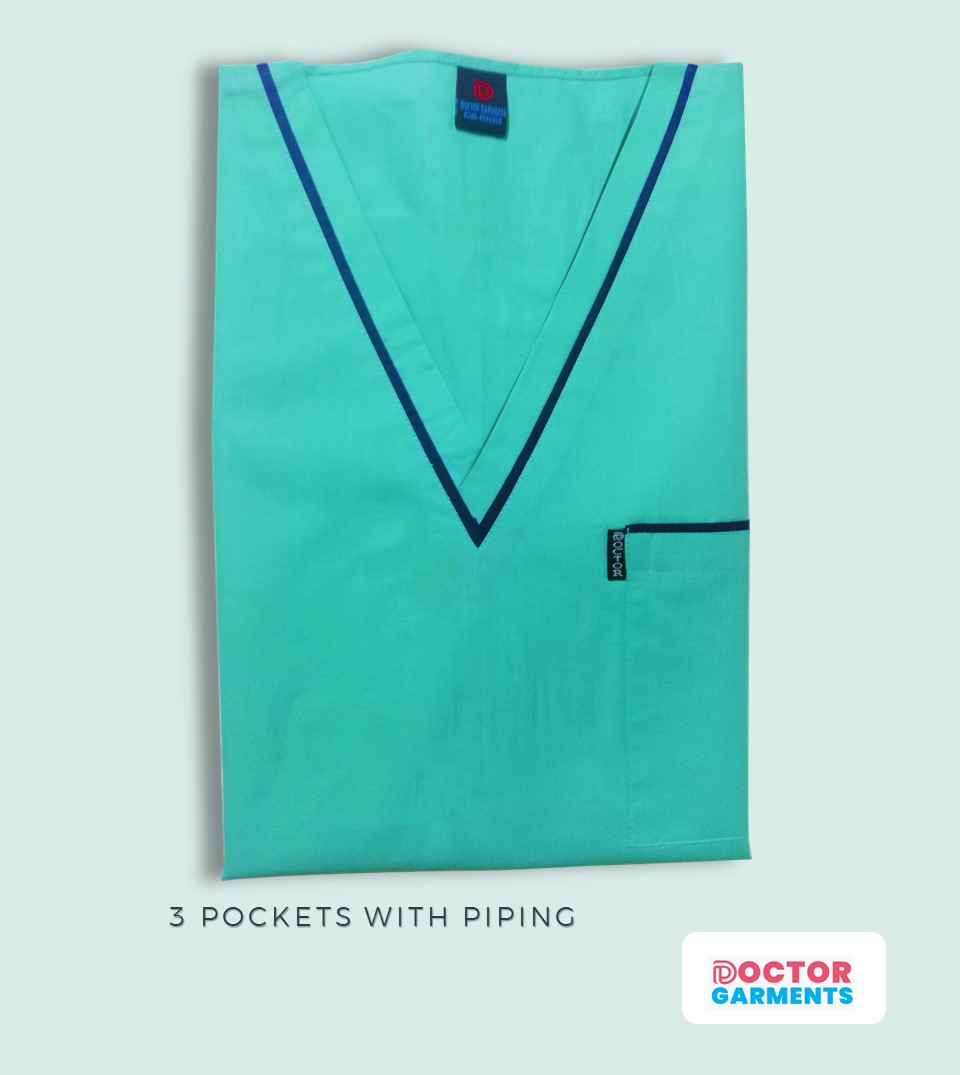 turquoise medical scrub in lahore - 3 pockets with piping